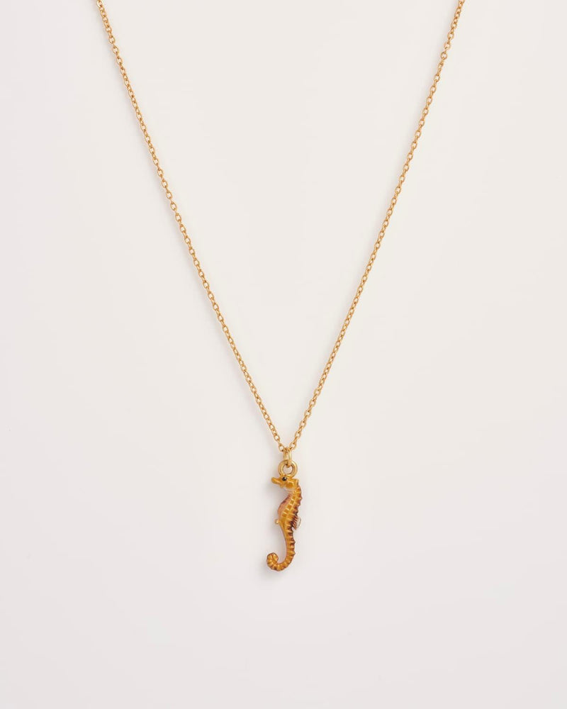 Seahorse Worn Gold Short Necklace