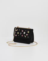 Floral Ditsy Embroidered Black Velvet Bag