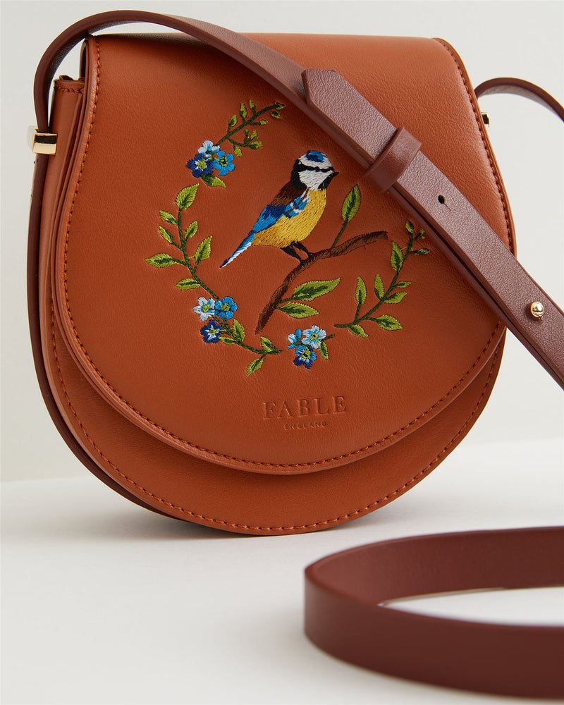 Blue Tit Embroidered Mini Saddle Bag