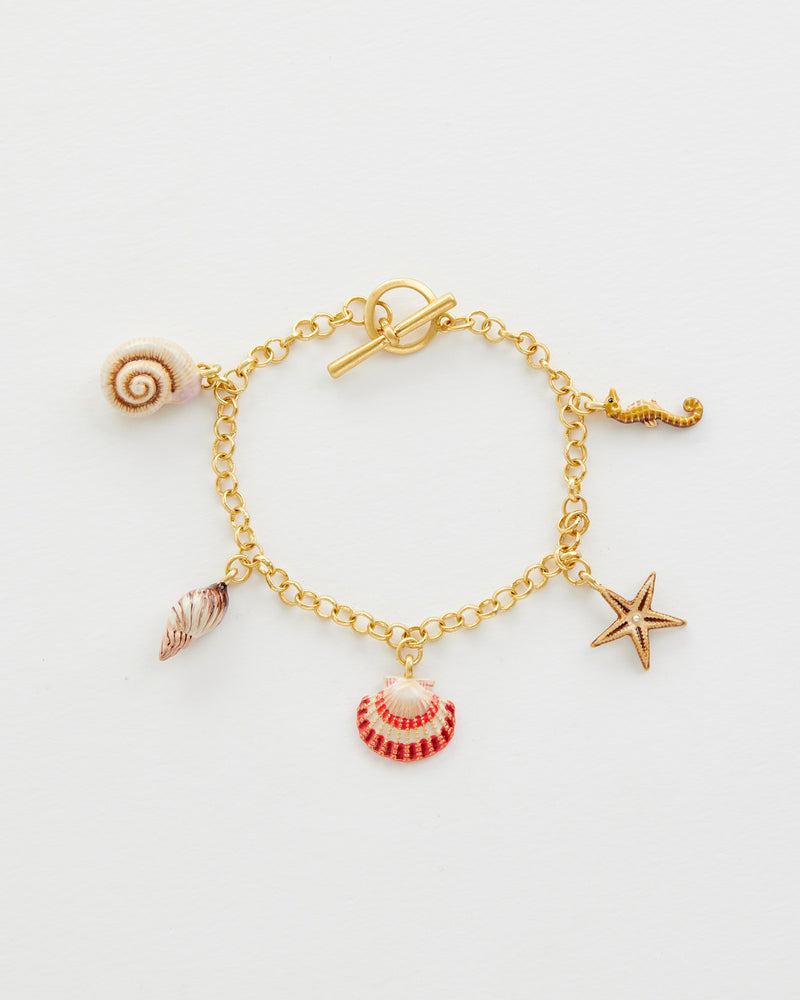 Hand Painted Shell Worn Gold Charm Bracelet