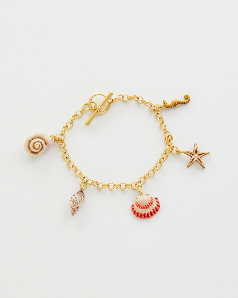 Hand Painted Shell Worn Gold Charm Bracelet