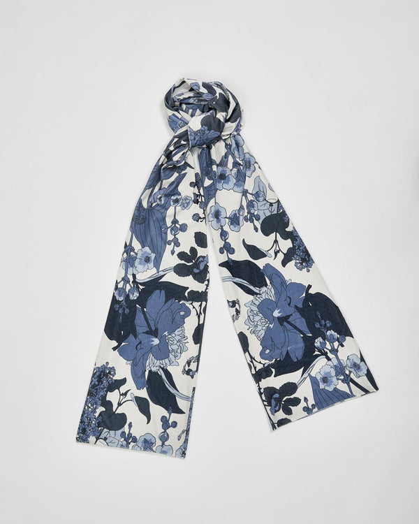 Deco Blooms Blue Tonal Velvet Scarf