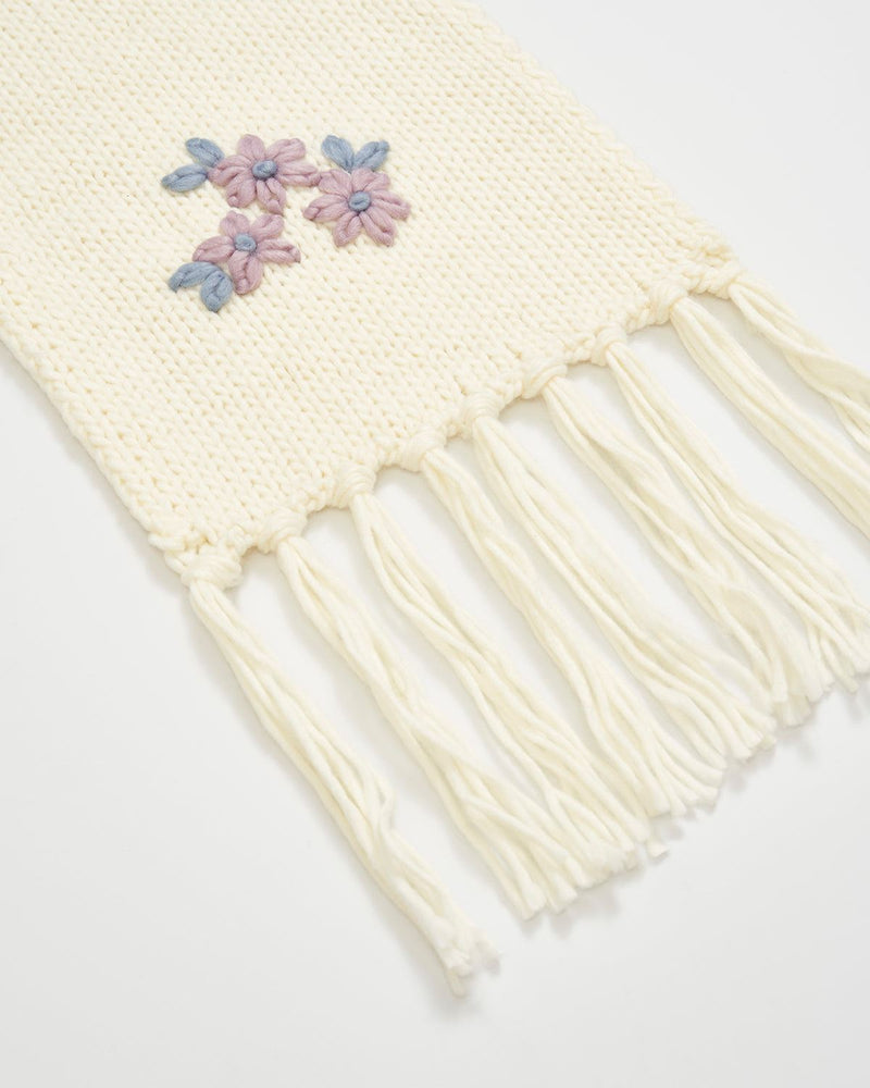 Forget-Me-Not Knitted Cream Scarf