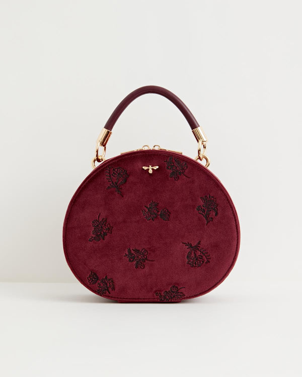 Flora Embroidered Top Handle Bag Redcurrant Velvet