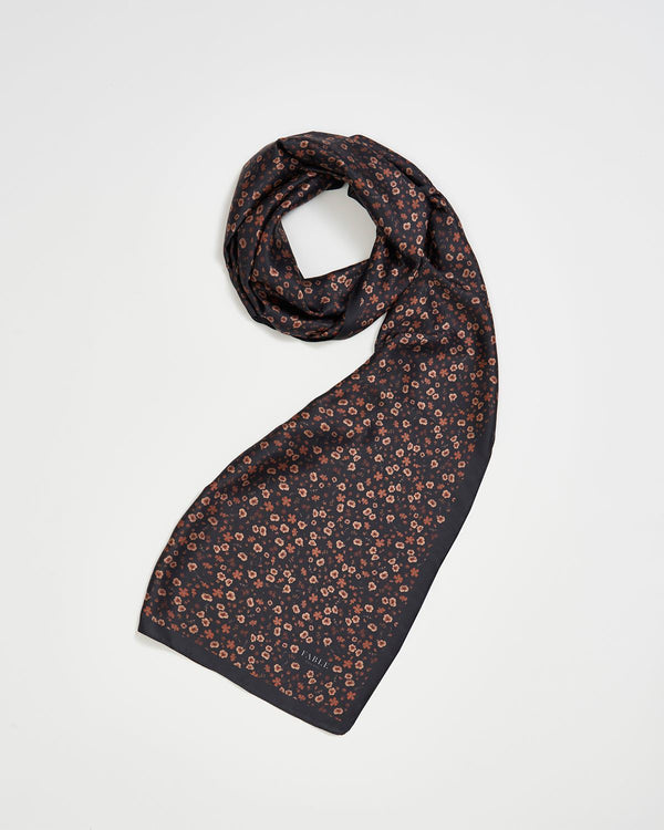 Deco Blooms Silky Lightweight Black Scarf