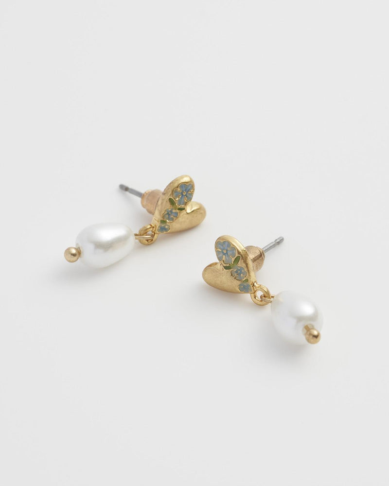 Forget-Me-Not Heart & Pearl Earrings