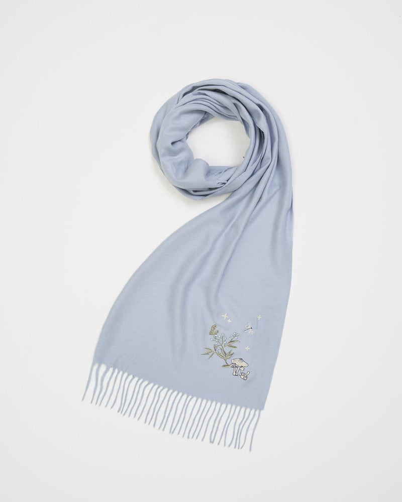 Magical Mushroom Embroidered Cosy Blue Scarf