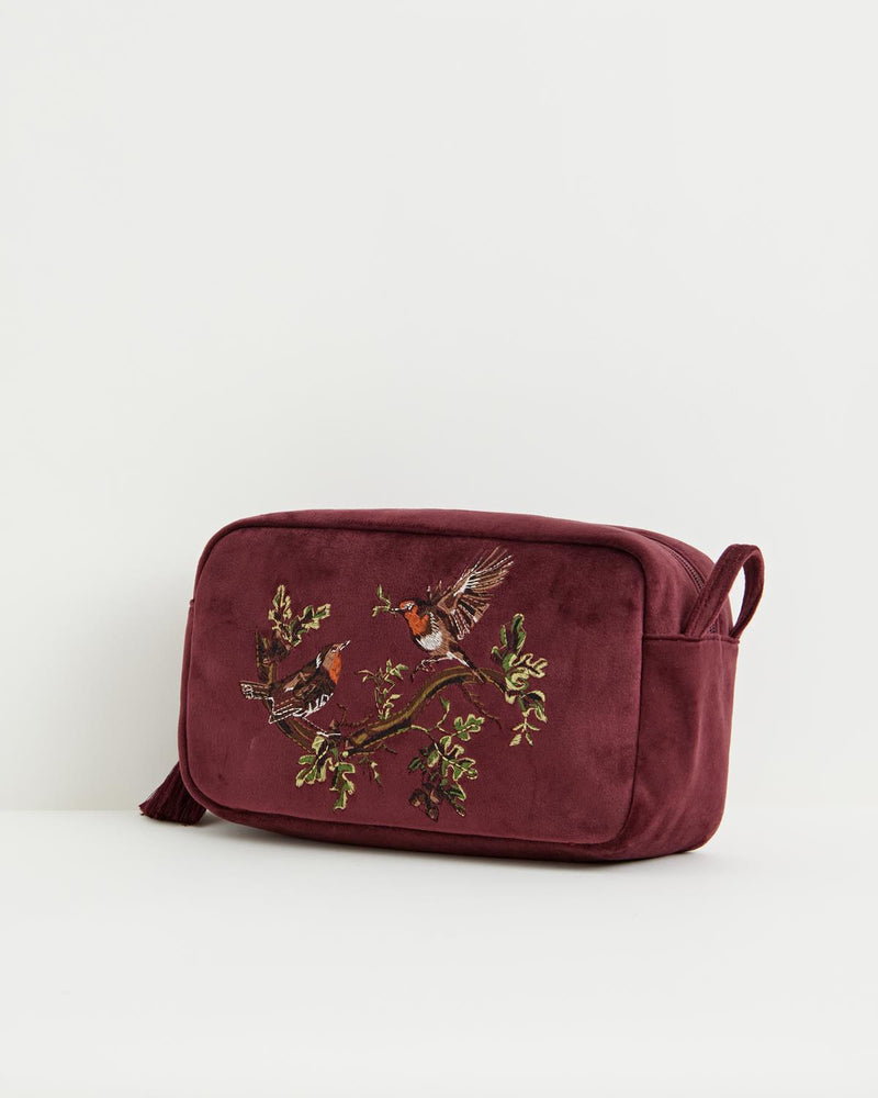 Robin Love Embroidered Pouch Redcurrant Velvet