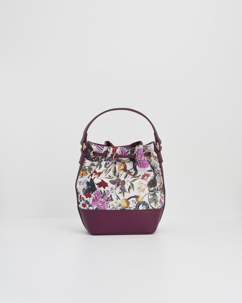 Floral Engravings Plum Bucket Bag