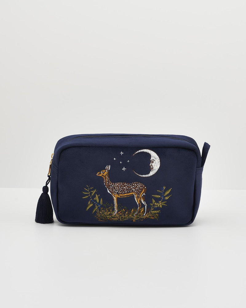 Deer & Moon Embroidered Pouch Blueberry Velvet