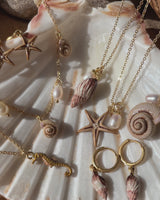 Spiral Shell and Pearl Worn Gold Short Necklace